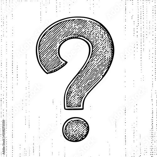 Intriguing vector engraved illustration featuring a stylized question mark symbol
