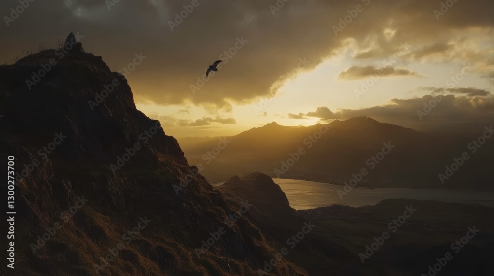 Dramatic Sunset Over Cliffs with Scenic Backdrop