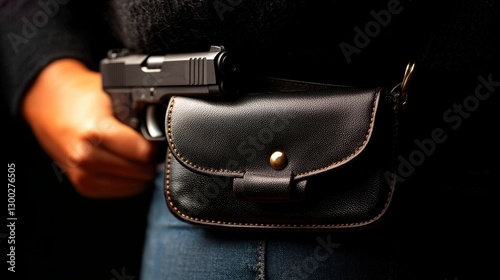 Firearm Secured in a Belly Bag Worn by an Individual for Protection and Personal Defense Carry System photo