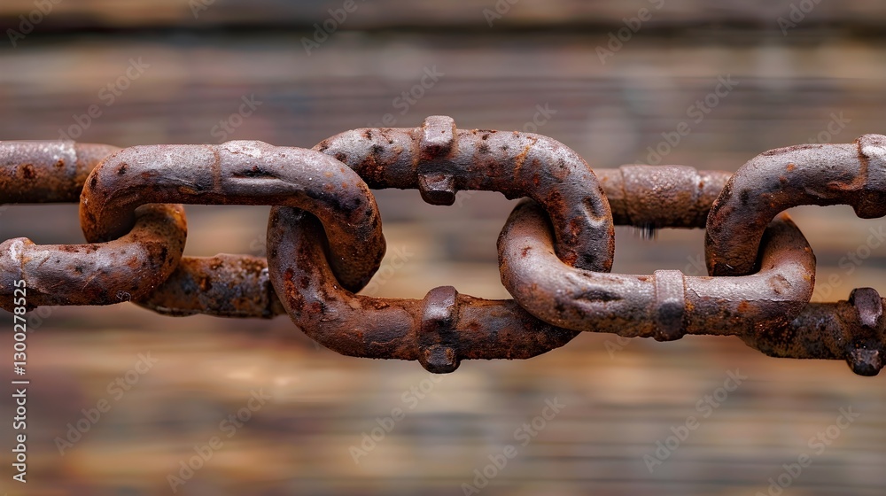 Rusty Metal Chain Links Against Textured Background Rusty Metal Chain Links Against Textured Background