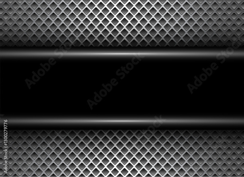Metal background shiny silver black metallic with halftone dots pattern, silver polished steel texture.