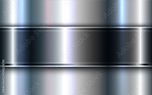 Silver chrome metal 3D background, lustrous and shiny metallic design with striped pattern.