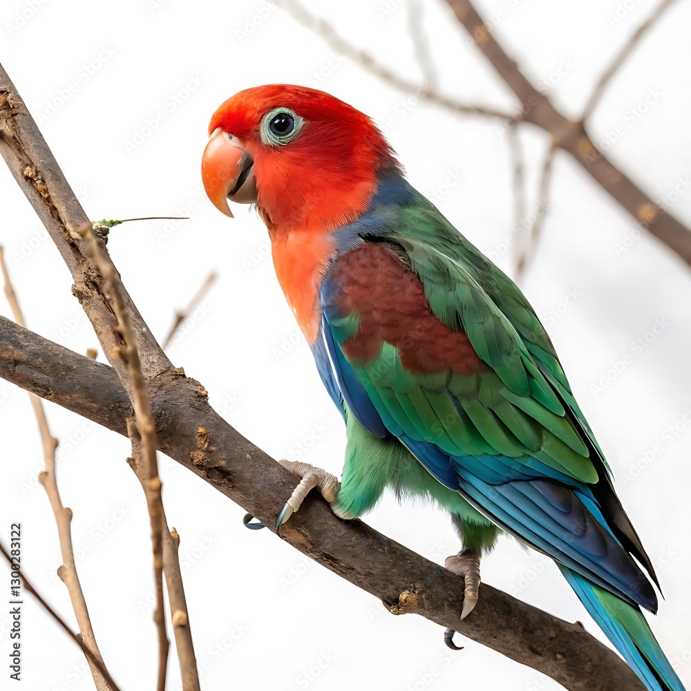 Fototapeta premium lovely lovebird with vivid colors, perched confidently on a branch, captured in sharp detail and natural light
