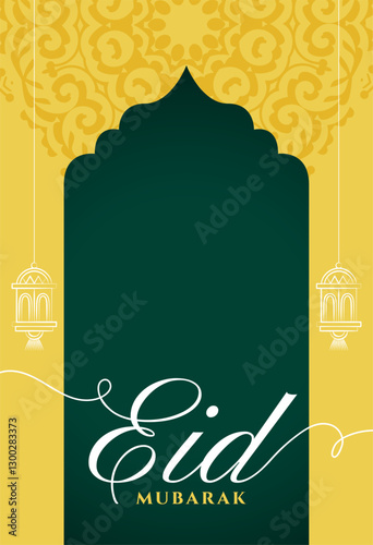 traditional eid mubarak wishes card with lamp decor