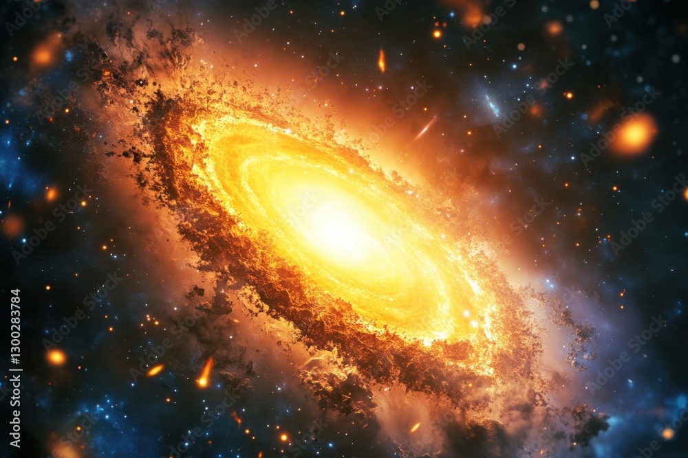 Obraz premium Brilliant galaxy swirl with vibrant colors illuminating the cosmic darkness