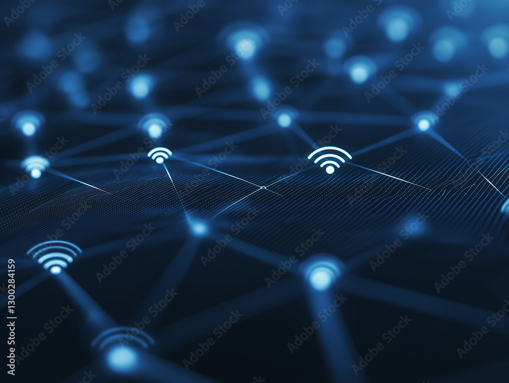 Obraz premium Futuristic AI Network: Blue Screen Tech & WiFi Connectivity in HDR