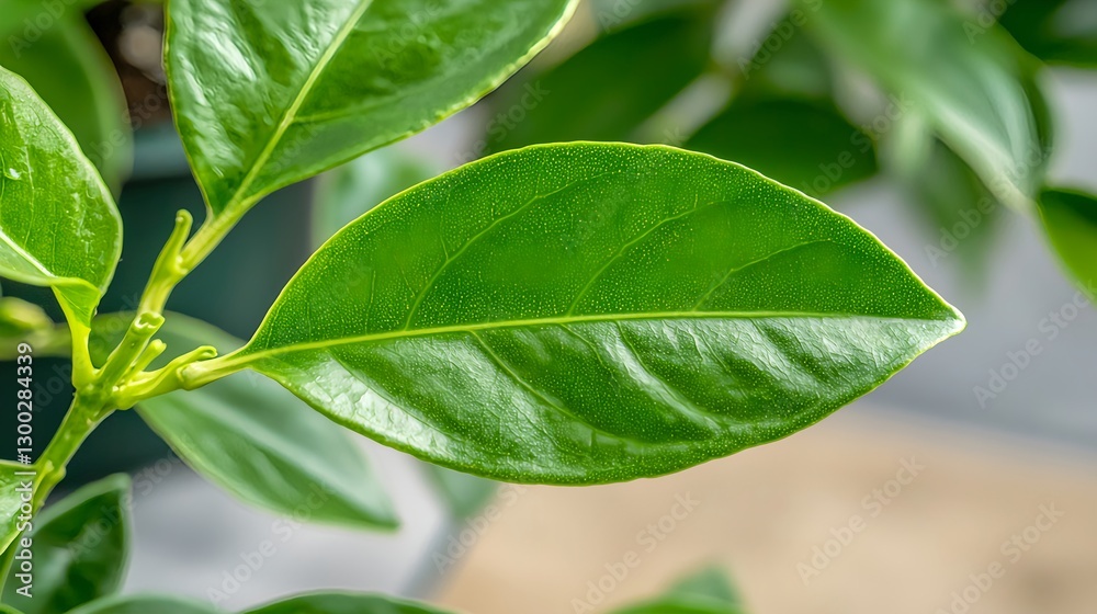 Close-Up of Vibrant Green Leaf with Natural Texture Details Close-Up of Vibrant Green Leaf with Natural Texture Details