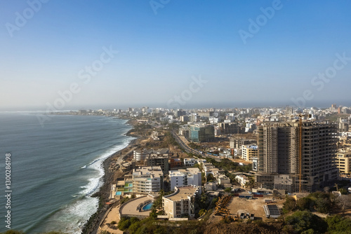 Aerial view of Dakar city coastline Senegal