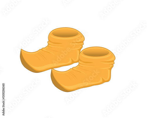 vector design of a pair of yellow and orange shoes which are usually found in animated films, fantasy cartoons or fairy tales