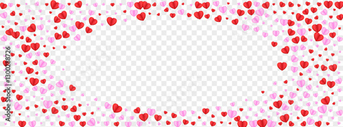 Pink Confetti Background Transparent Vector. Anniversary Illustration Heart. Fond Drop Backdrop. Red Confetti Day Frame. Violet Party Pattern.