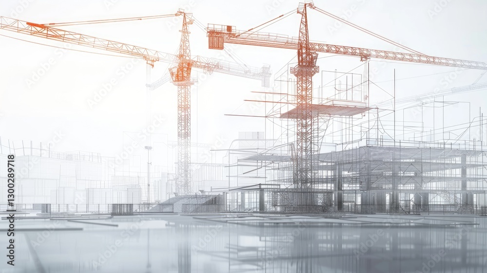 Constructive site of building with crane, technology to build urban structure or building such as condominium or tower. High tech machine for construct infrastructure or construction in city. AIG53. Constructive site of building with crane, technology to build urban structure or building such as condominium or tower. High tech machine for construct infrastructure or construction in city. AIG53.
