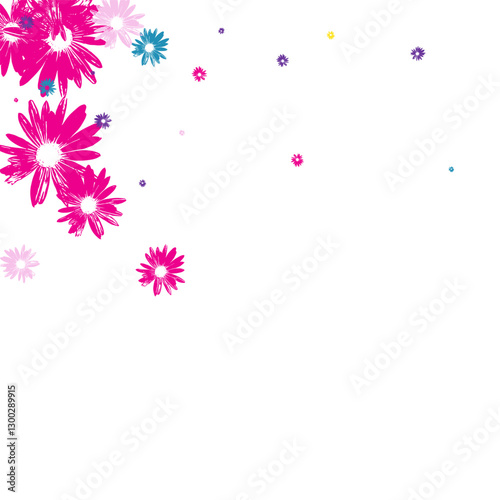 Yellow Chamomile Background White Vector. Leaf Flowering Period Textile. Purple Gerbera Fashion. Imitate Print. Light Violet Petal.
