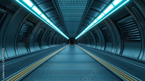 Futuristic trends concept, Futuristic tunnel with glowing lights and metallic walls, creating sci fi atmosphere