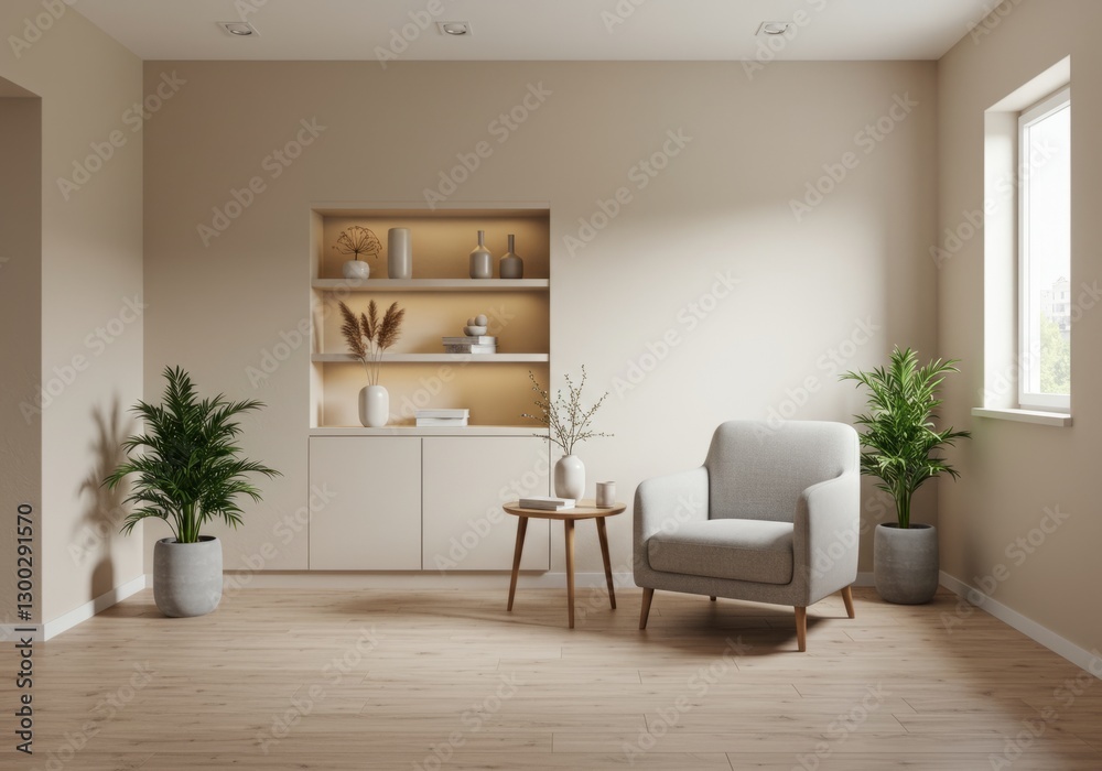 Fototapeta premium Minimalist Lounge with Cozy Armchair