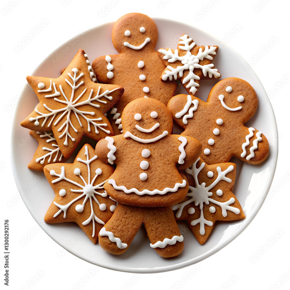 Gingerbread cookies in white plate isolated on transparent background Gingerbread cookies in white plate isolated on transparent background