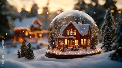 House in snowglobe, winter scene