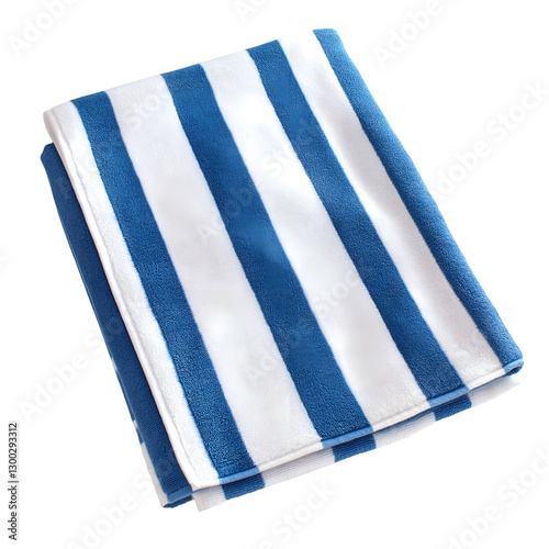 Folded Striped Towel Blue and White Pattern Isolated on transparent or white background