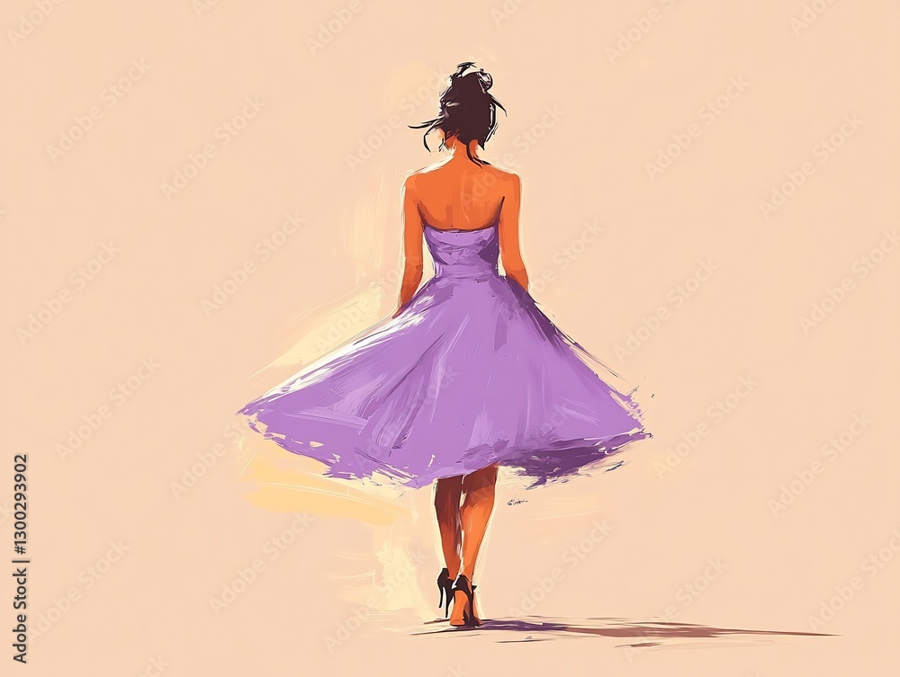 Fototapeta premium fashionable woman in pastel purple fitted dress with high heels stylish look