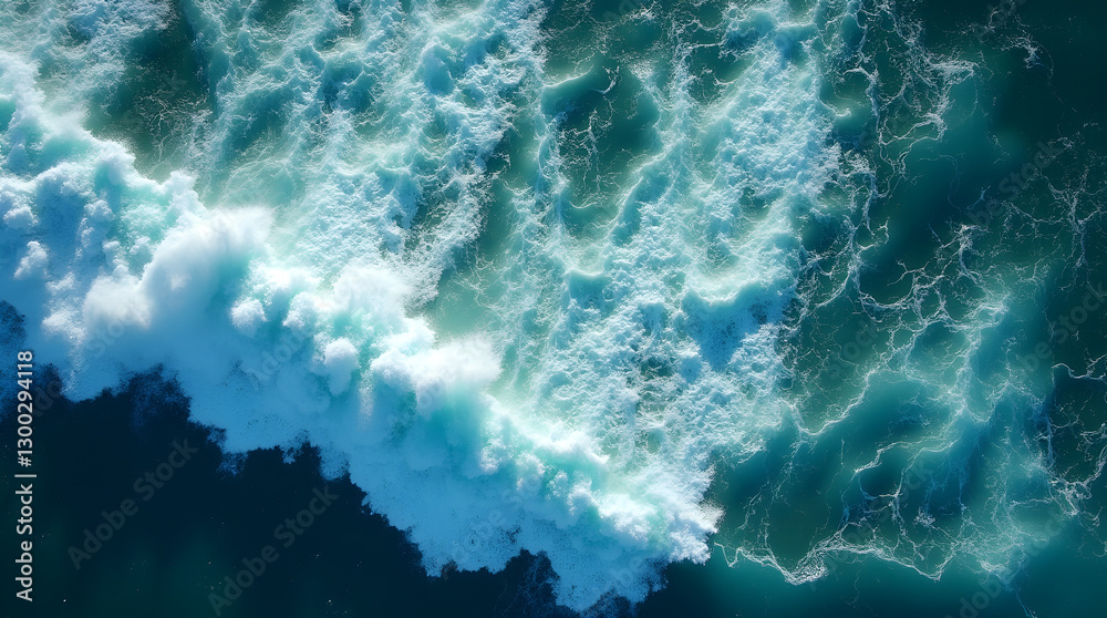 Stunning Aerial View of Turquoise Ocean Waves and White Foam Stunning Aerial View of Turquoise Ocean Waves and White Foam
