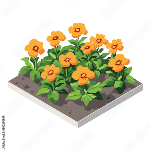 Isometric Flower Bed with Bright Yellow Blooms