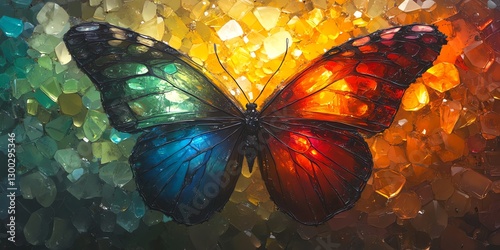 Striking Butterfly Artwork with Vibrant Multicolor Wings on Textured Background