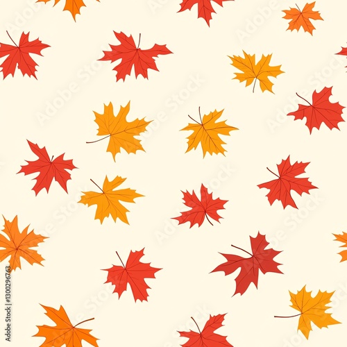 Vibrant Autumn Leaves Seamless Pattern - Red, Orange, and Yellow Tones for Backgrounds and Prints
