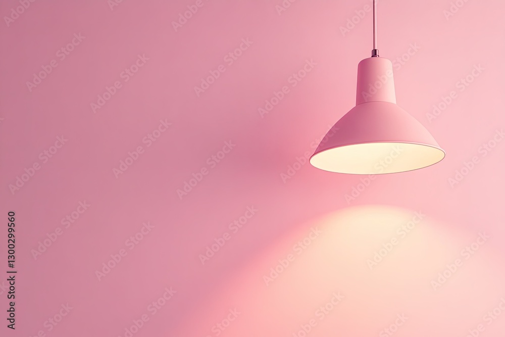 Fototapeta premium Pink Wall Minimalist Interior Design with a Single Hanging Lamp