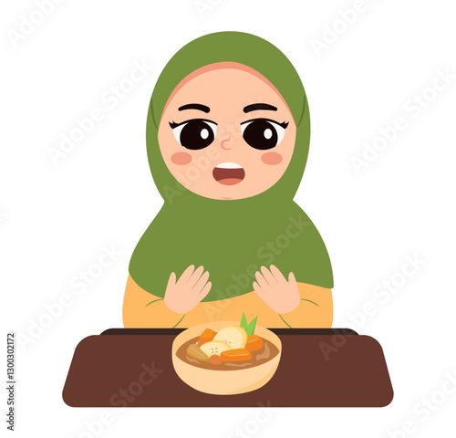 Photography Cute Cartoon Character Praying before Eating