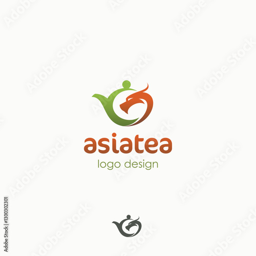 Asia tea drink dragon teapot vector logo