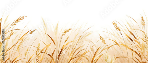 Golden wheat field illustration with gentle light and white background