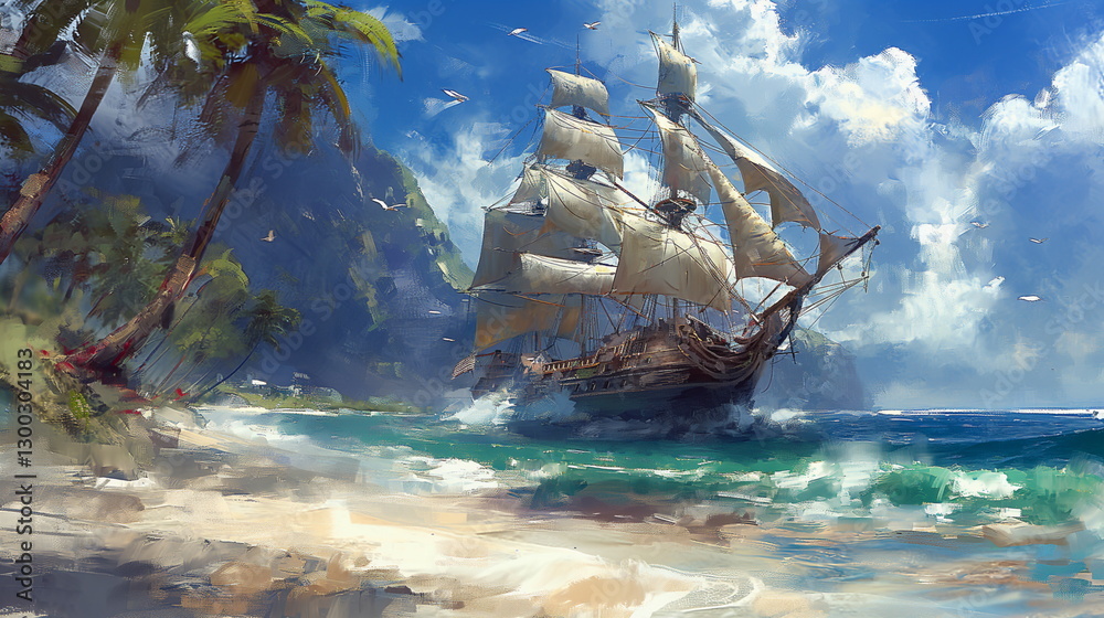 Fototapeta premium A huge sailing ship as if straight out of the page_010