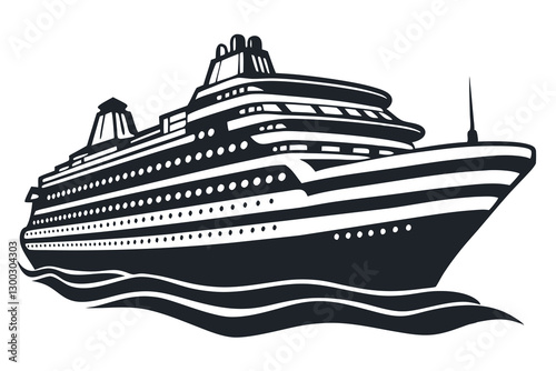 Big cruise ship clip art Flat monochrome vector illustration