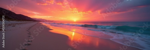 Orange and pink hues illuminate Glenelg sands at sunset , sea, landscape, pink