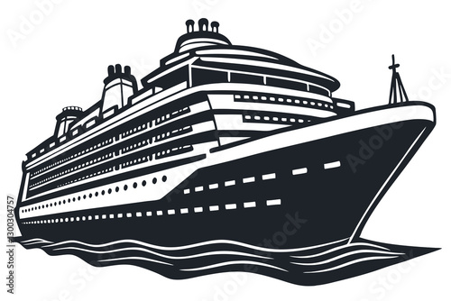 Big cruise ship clip art Flat monochrome vector illustration