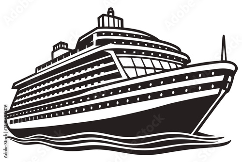 Big cruise ship clip art Flat monochrome vector illustration