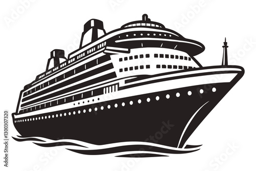 Big cruise ship clip art Flat monochrome vector illustration