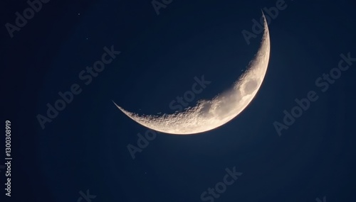 Close-up, sliver of crescent moon, sharp detail , silhouette, nightscape, sky