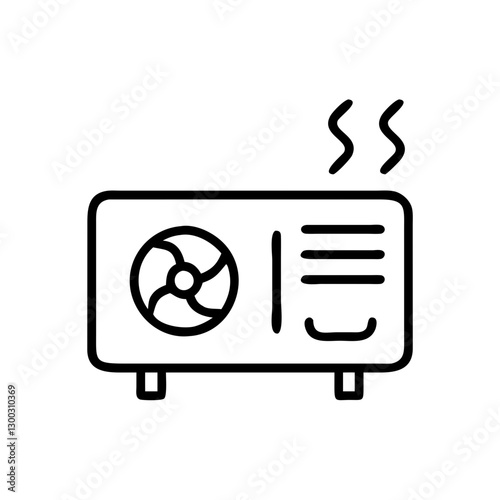 Heat pump unit icon with fan and steam symbols in modern minimalist design
