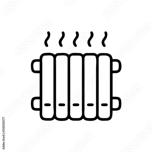 Steam radiator icon with heating pipes and steam symbols in modern minimalist design
