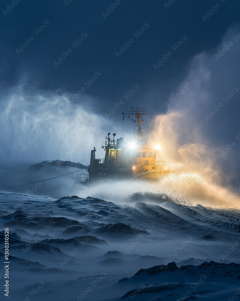 Fototapeta premium A night dredger illuminated by powerful spotlights_012