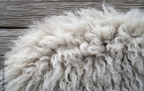 Unraveling Nature's Softness: A Close-Up of Luxurious Sheep Wool, its texture a captivating blend of light and shadow, against a rustic wooden backdrop.