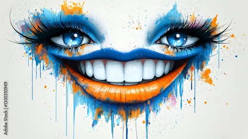 Vibrant Abstract Illustration of a Smiling Face with Colorful Drips