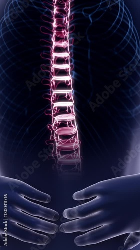 Lower back pain, 3D rendering of a human back with highlighted lower back pain