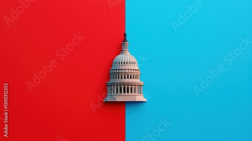 The US Capitol Building on a red and blue background. Concept of politics, elections, and government.