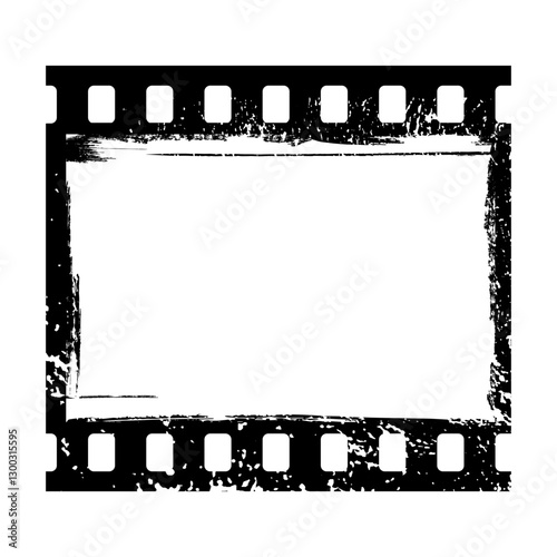 Film strip frame in grunge style. Retro cinema tape in black and white. Classic 35mm strip for photography, retro-themed designs, photo collage templates. Seamless vector illustration on transparent.