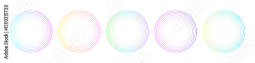 Color round frames isolated on transparent background. Abstract circular rings of neon colors. Modern futuristic geometric design vector illustration set.