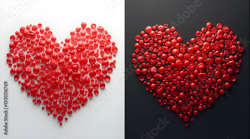 Valentine's Day Sweet Red Candy Hearts Decoration on White and Black Backgrounds