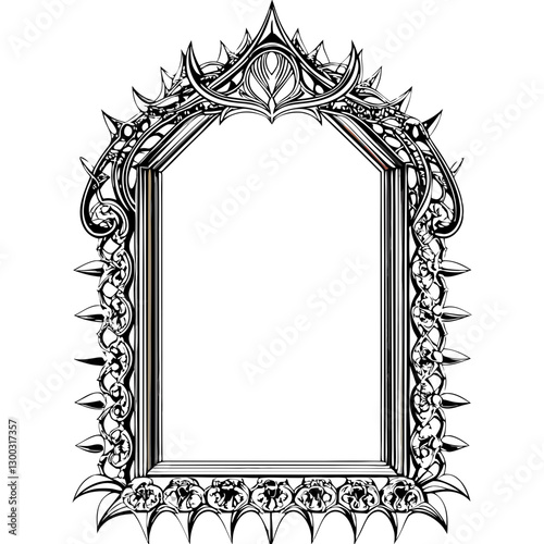 Spiked gothic frame with crown-like arch and intricate details