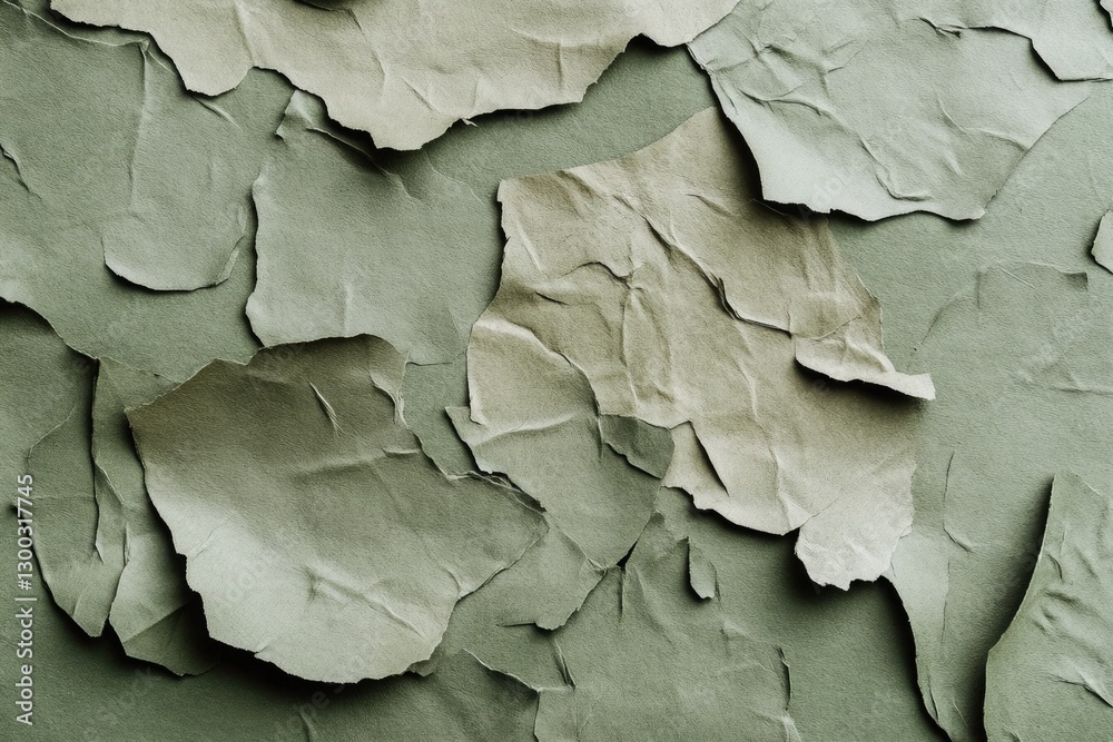 Fototapeta premium Abstract Texture of Torn and Crumpled Sage Green Paper Background