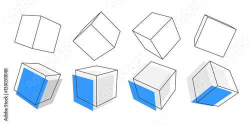 Geometric cubes . Set of abstract squares. Blocks Linear geometric drawing. Vector illustration.